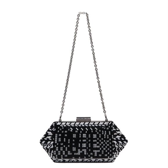 Oscar De La Renta Beaded Trapezoid Chained Clutch Bag - Picture 1 of 10